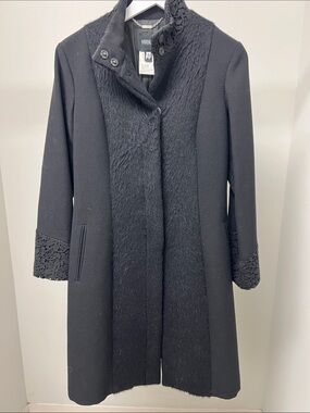 Versus By Versace Black Wool-Blend Long Coat with Lace Cuffs